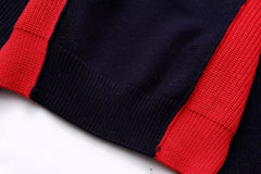 Round Neck Long Sleeved Color Block Knitted Sweater