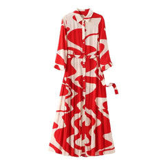Red Casual Abstract Printed Dress