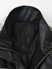 Tassel Spliced Black Leather Jacket