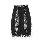 Pre Order: Black Plaid High Elastic Waist Wide Leg Pants