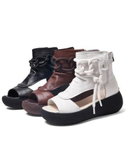 Casual Solid Color Hollow Out Fish Mouth Zip-up Platform Shoes