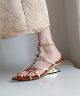 Fashion Gold Pointed Toe Wedge Sandals Zircon Peep Toe