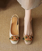Beige Floral Chunky Sheepskin Classy Splicing Sandals Hollow Out