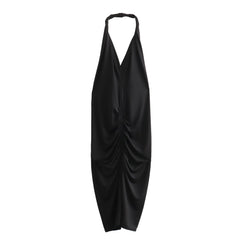 Pre Order: Backless Pleated Bag Hip Hanging Neck Dress