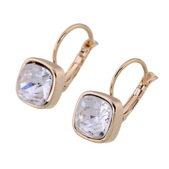 Square Metal Inlaid Crystal Glass Earrings
