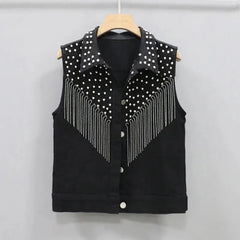 Rivet Tassel Waistcoat Denim Vest