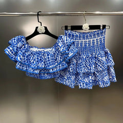 Ruffle Embroidered Hollow Top + Skirt Sets