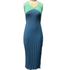 Mid-length Knitted Color Block Seaside Dress