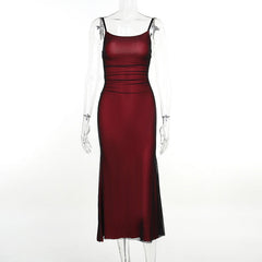 Mesh Overlay Slim Fit Suspender Dress