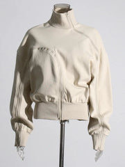 Irregular Zipper Placket Short Sweatshirt