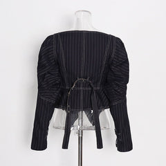 Retro Striped Waist Slimming Jacket