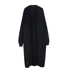 Knee-Length Faux Mink Fur Knit Cardigan
