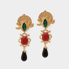 Retro Palace Glass Pendant Ear Clips