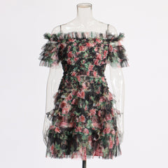 Off Shoulder High Waist Printed Dress