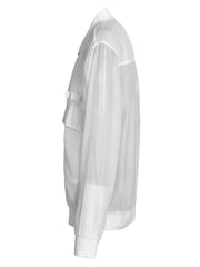 White Organza Stand Collar Long Sleeve Jacket