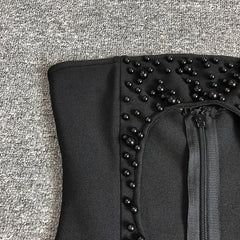 Pre Order: Black Pearl Strapless Sleeveless High Waist Hollow Out Mini Dress