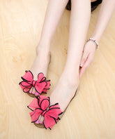 Boho Red Clear Flat Sandals Splicing Floral