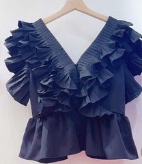 Layered Lotus Leaf Edge Fungus Casual Top