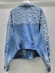Full Pearl Long Sleeve Washed Denim Jacket