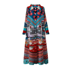 Casual Retro Print Long Sleeve Collar Midi Cardigan
