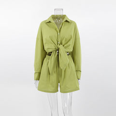 Green Casual Loose Shirt + Shorts Set