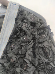 Pre Order: Black Pleated Sequined Denim Patchwork Heart Buckle Jacket