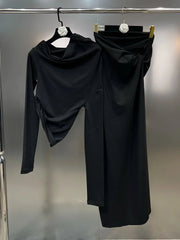 Irregular Sloping Shoulder Top + Hip Hugging Skirt