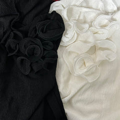 3D Flower Solid V-Neck Back Slit Maxi Dress