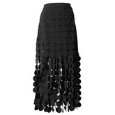 Pre Order: Black Patchwork Tassel Hollow Out Skirt