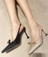 Chic Splicing Stiletto Sandals Pointed Toe Black Zircon