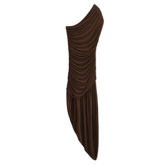 Solid Pleated Slim Asymmetric Dress
