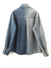 Casual Color Block Big Size Long Sleeve Denim Shirt