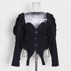 Retro Striped Waist Slimming Jacket
