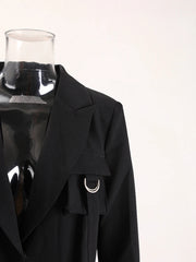 Multi Pockets Lapel Covered Button Trench Coat