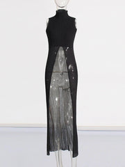 Patchwork Sheer Ribbed Cutaway Top