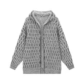 Grey Hooded Loose-Fit Knitted Sweater