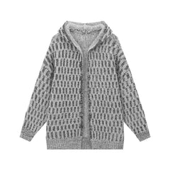 Grey Hooded Loose-Fit Knitted Sweater