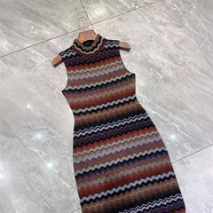 Zigzag Striped Knitted Maxi Dress