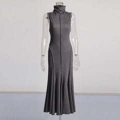 Solid Sleeveless Pleated Maxi Dress