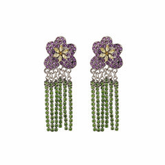 Retro Flower Tassel Diamond Earrings
