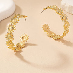 Retro Exaggerated Sunflower C-Shaped Earrings