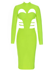 Green Hollow-Out Slim-Fit Midi Dress