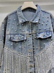 Tassel Diamond Inlaid Short Denim Jacket