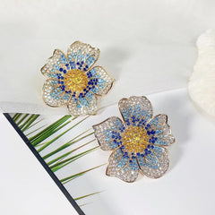 Micro Inlaid Zircon Large Flower Earrings