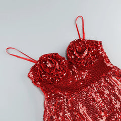 Sleeveless 3D Flower Sequin A-Line Corset Mini Dress