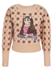 Cat Mona Lisa Jacquard Embroidery Sweater