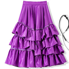 Multilayer Ruffled Bouncy Satin Midi Skirt