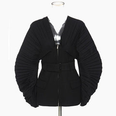 Pre Order: Black Pleated Belted Blazer