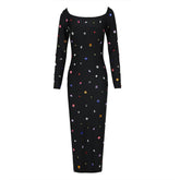 Pre Order: Black Diamond Beaded Maxi Bodycon Dress