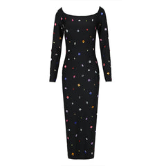 Pre Order: Black Diamond Beaded Maxi Bodycon Dress